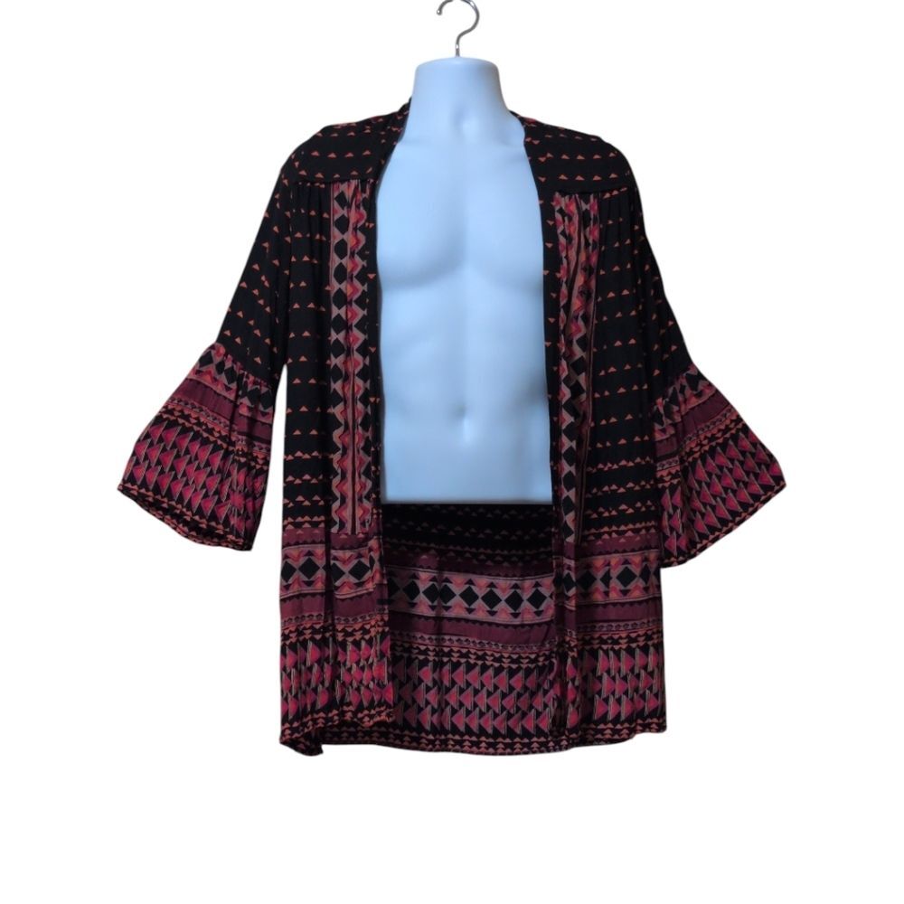 Angie patterned kimono-style duster cardigan sized Medium Bohemian Open Front - Picture 8 of 8
